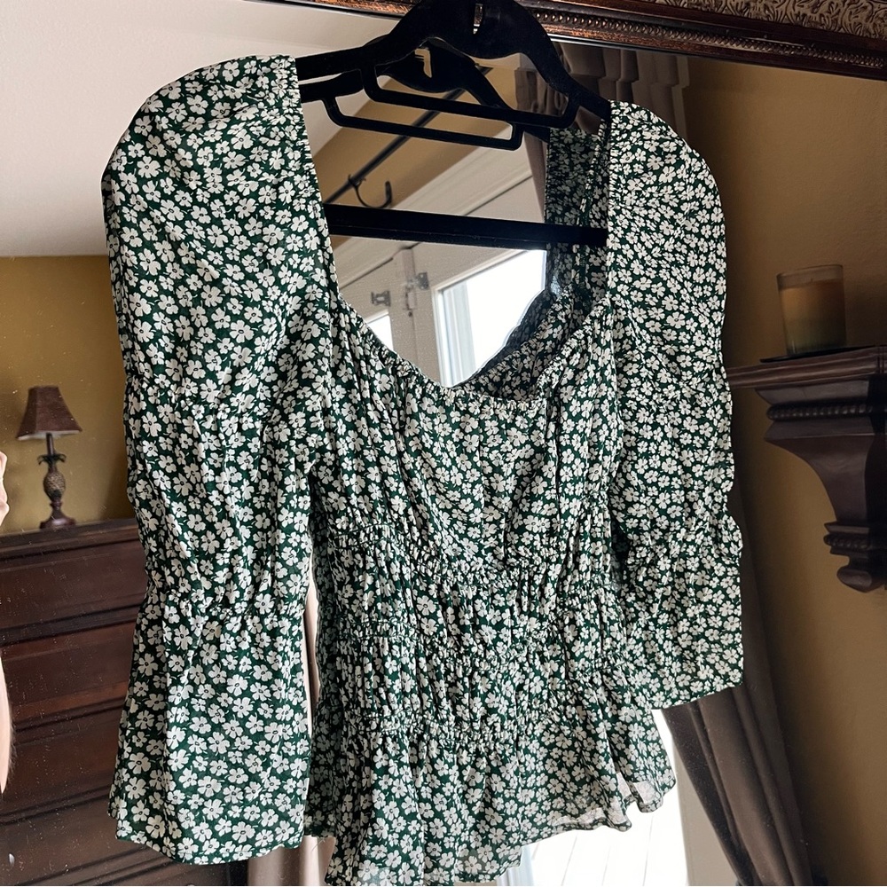 Green Floral Top